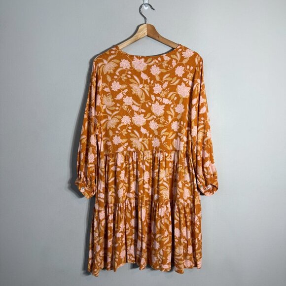 Petal + Pup Arden Floral Tunic Mini Dress Womens 6 Orange Flowy Tiered Button Up - Picture 4 of 14
